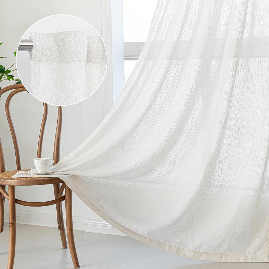 MYSKY HOME Natural Living Room Curtains Boho Semi Sheers Light Filtering Back Tab Privacy Drapes for Patio Pergola Gazebo Nice Vertical Elegant Style, Beige White, 50 x 95 Inches, 2 Panel Sets