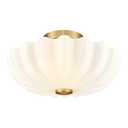 Gold Ceiling Light Fixture, HWH 2-Light Flush Mount Ceiling Light Fixture with Scalloped Milk White Glass, Brushed Gold Finish, Modern Ceiling Light for Kitchen, 5HJX111F-S BG-MW