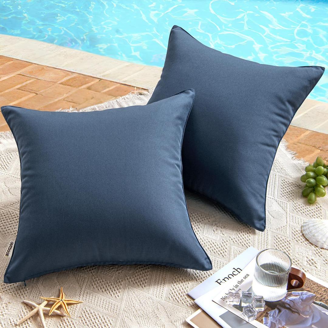 MIULEE Pack of 2 Decorative Outdoor Waterproof Pillow Covers Square Garden Cushion Sham Throw Pillowcase Shell for Patio Tent Couch 18x18 Inch Dark Blue