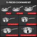 ROVSUN 11-Pcs Stainless Steel Cookware Set, Tri-Ply Pots and Pans Set, Non-Toxic Kitchen Set, PFOA & PTFE Free, Full Clad Frying Pans, Saucepans, Saute Pan & Stock Pot, Compatible for All Cooktops