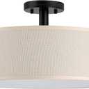 LED Adjustable 3000/4000/5000 Cream Drum 15" Fabric Shade semi Flush Mount Ceiling Light PS Diffuser Chandeliers Shade for Bar,Dining Room,Corridor,Living Room(Black)
