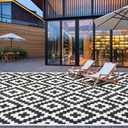SAND MINE Waterproof Outdoor Rug 9x18 ft, Plastic Straw Rug, Modern Area Rug, Large Floor Mat, RV, Patio, Backyard, Deck, Picnic, Beach, Trailer, Camping (9' x 18', Black & White Lattice)