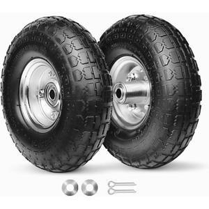 10-Inch Solid Replacement Tire and Wheel 4.10/3.50-4" - Flat Free Tires for Cart, Dolly, Hand Truck, Generator, Lawnmower, Garden Wagon with 5/8 Axle Bore Hole - Double Sealed Bearings (2 Pack)