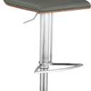 Armen Living LCCASWBAGRB201 Caf Adjustable Barstool in Grey Faux Leather and Brushed Stainless Steel Finish, Gray/Walnut, 31.5" x 19.29" x 17"