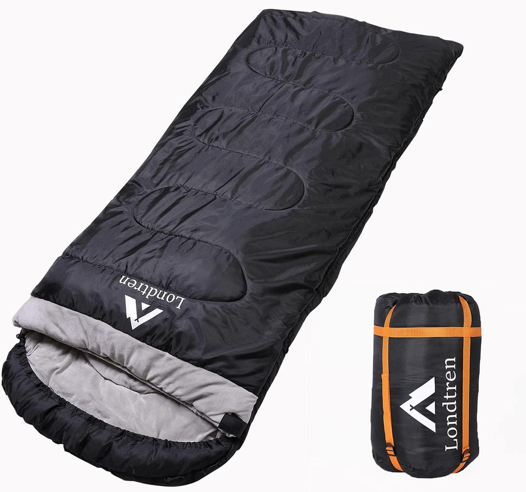 LONDTREN Large 0 Degree Sleeping Bags for Adults Cold Weather Sleeping Bag Camping Winter Below Zero 20 15 Flannel Big and Tall XXL, Black