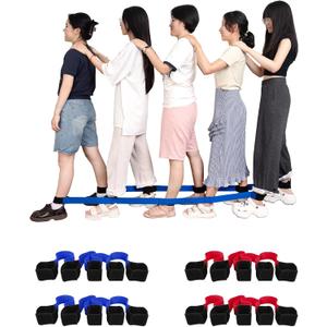 Legged Race Band for 10 PPL, Team Building, Outdoor Party Group Game for Kid Adult, Cooperative Team Race for Birthday Party, Relay Race, Field Day, Backyard Activity Game with Carrying Pouch (Red Blue)