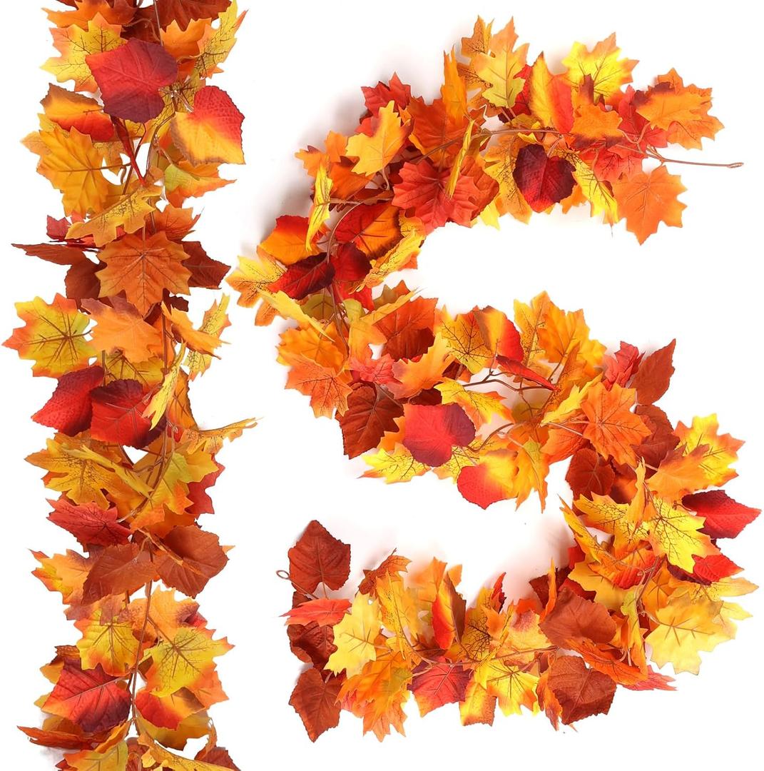 Joyhalo 2 Pack Fall Leaves Garland Indoor Outdoor Fall Decor, Hanging Maple Leaves Garland for Mantle, Door Frame, Fireplace and Thanksgiving Decor