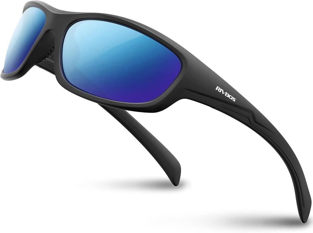 RIVBOS Polarized Sunglasses UV400 Protection for Men's and Women's Fishing, Cycling, and Outdoor Activities RB832 (Black Frame /Ice Blue Lens)
