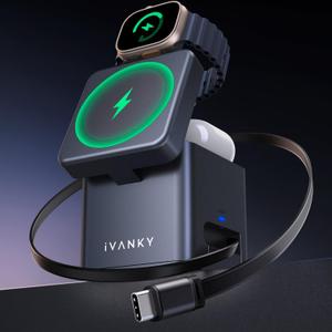 iVANKY 5 in 1 Wireless Charging Station Cube with Retractable Cable Cord for MagSafe Magnetic Charger, 65 W Travel Stand Fast Charge Multiple Devices for iPhone 16 15 14 13 12, Apple iWatch, Airpods