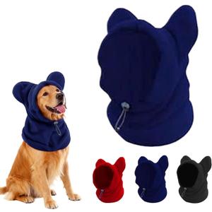 Dog Snood Winter Hood with Ear Protection, Fleece Neck Warmer for Dogs, (Blue, Medium)