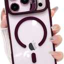 for iPhone 17 Pro Max Magnetic Case with Kickstand, [Compatible with MagSafe] Built in Stash Stand Clear Shockproof Soft Cover Camera Lens Protection Case for iPhone 17 Pro Max 6.9", Wine Red