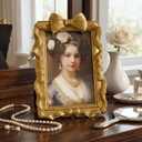 Cuspin 4x6 Picture Frame Gold Bow Frames, Vintage 4 by 6 Photo Frame with Bowknot Design, Ornate Handcrafted Resin Antique Frame with Glass Front for Wall and Tabletop Display, Home Decor, Gift Ideas