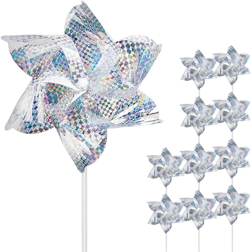 Reflective Pinwheels,10-Pack Extra Sparkly Pinwheels for Garden Decor, Pinwheels for Kids,Scare Birds Away from Garden Yard Patio Lawn Farm (10 Pack).