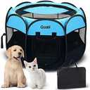 GOOZII Dog Playpen Portable Collapsible, Indoor Outdoor Pet Puppy Exercise Playpens Case with Zipper Door Top Cover Floor for Large Cat Rabbit Travel Camping (Small Size, Black/Blue)