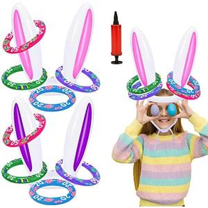 2 PACK Uniqhia Easter Games for Kids, Easter Inflatable Bunny Ring Toss Games (2 Sets & 8 Score Rings), Ring Toss Game for Easter Party Favors Indoor Outdoor Games 