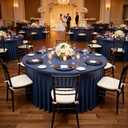Outpain 8 Pack Spandex Navy Blue Round Tablecloths for 60in Tables, 120Inch Stretchy Fitted 5FT Round Table Clothes,Wrinkle Free Table Cover with Skirt for Wedding Party Dining Banquet