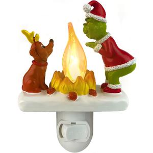 2025 Christmas Night Light, Christmas Green Monster Campfire Nightlight, Eve Campfire Flickering Night Light Gifts for Family, Plug-in