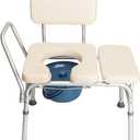 Winado 2 in 1 Transfer Bench Commode Chair for Toilet with Bucket & Padded Seat & Backrest & Armrest, Height Adjustable Bath Chair for Senior & Disabled, White