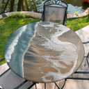 Elastic Tablecloth for Round Tables, 42"-46" Sea Round Table Cloths with Waterproof, Fitted Tablecloth for Outdoor,Dining, Kitchen, 48"