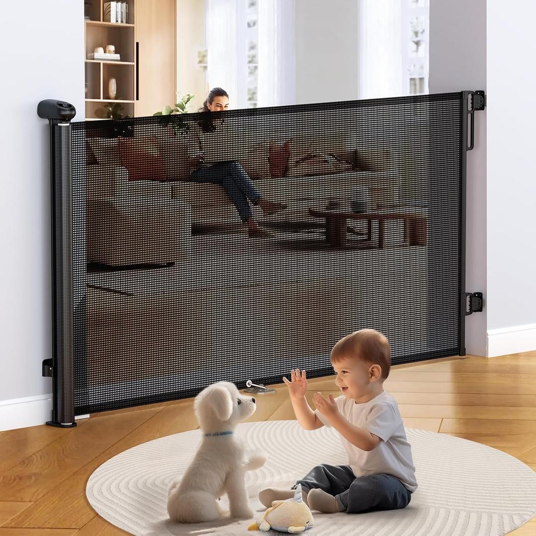 Uamector Retractable Baby & Dog Gate, Adjustable Mesh Safety Gate Extends to 72" Wide 34" Tall for Stairs Doorways, Indoor Outdoor Use