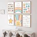 6Pcs Kids Mental Health Wall Art Nursery Psychology Therapy Positive Aaffirmations Inspirational Boho Painting Posters Pictures Wall Decor Canvas Print Artwork for Classroom Baby Room Home Decoration (16L" x 12W")