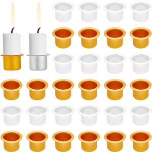 PH PandaHall 40pcs Candlestick Holder Cup, Aluminum Metal Candle Inserts 0.7x1 Inch Candle Drip Protectors Drip Catchers for Wax Dripping Jar Candle Ramadan Valentine Christmas, Gold & Platinum