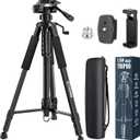 CIGMAN 59-inch Lightweight Adjustable Laser Level Tripod with 3-Way Swivel Pan Head, Bubble Level, Phone Holder, Quick Release Plate with 1/4" Screw Mount & 5/8" UNF Adapter Nut, Camera & Phone Tripod