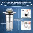 2 Pack Bathroom Sink Drain Strainer, Universal Sink Stopper with Hair Catcher Easy-Clean Pop-Up Stainless Steel Sink Strainer (F36)