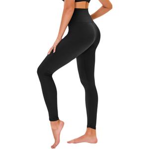 High Waisted Leggings for Women - No See Through Tummy Control Cycling Workout Yoga Pants with Pockets Reg & Plus (Black)