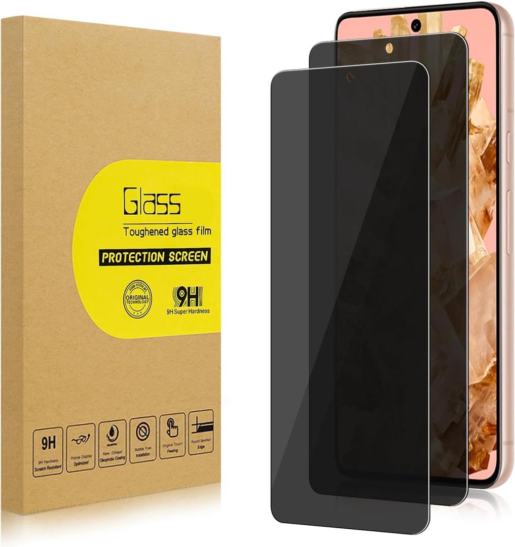 2 Pack Privacy Screen Protector for Google Pixel 8 [Anti-Spy Tempered Glass], Ultra HD, Anti-Scratch, Bubble-Free, Easy Install 9H Protective Glass for Pixel 8