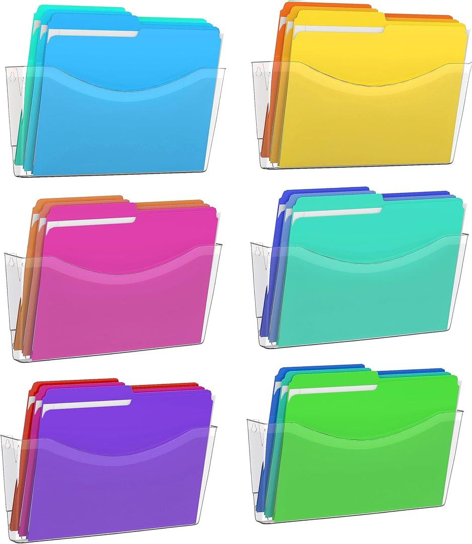 Kuntine.B 6 Pack Clear Single Pocket File Holder Hanging Wall Organizer, Wall Mount Mails Magazines Organizer for Office and Home