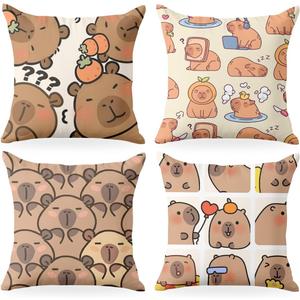4 PCs Pillow Covers 18x18, Capybara Throw Pillow Covers, Capybara Gifts, Pillow Cases Capybara Stuff Decorative Pillow Protectors Living Room Nursery Playroom Home Decor for Cushion Car Bed (Polychromatic1228)