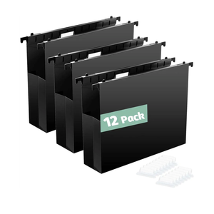 Extra Capacity Plastic Hanging File Folders, 12 Pack Reinforced Hang Folders Letter Size, Accordian Pocket, Heavy Duty 2 Inch Expansion, Hard Hanging Folder Organizer for Office Home,Black