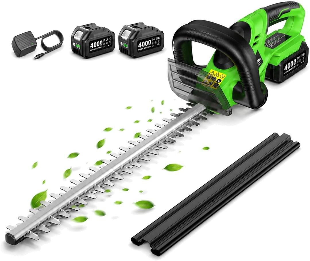 TaskStar 22" Cordless Hedge Trimmer with 2 Pack 4.0Ah Batteries, 20V Electric Handheld Shrub & Bush Trimmer, Dual-Action Blade, All-Around Safety Switch, Battery Powered Trimming Garden & Yard Tool