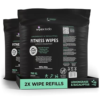 Wipex Gym Wipes Dispenser Refill, 1400 Count (2 Rolls x 700), Premium Thick Gym Equipment Wipes, Lemongrass Scent, 8” x 12” Fitness Cleaning Wipes