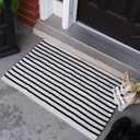 Striped Outdoor Black and Cream Rug - 24x36 Inches Outdoor Rug for Layering Welcome Mats for Front Door and Outdoor Mat, Off White Rug/Rugs for Entryway, Front Door Rug Outdoor, Farmhouse Door Rug
