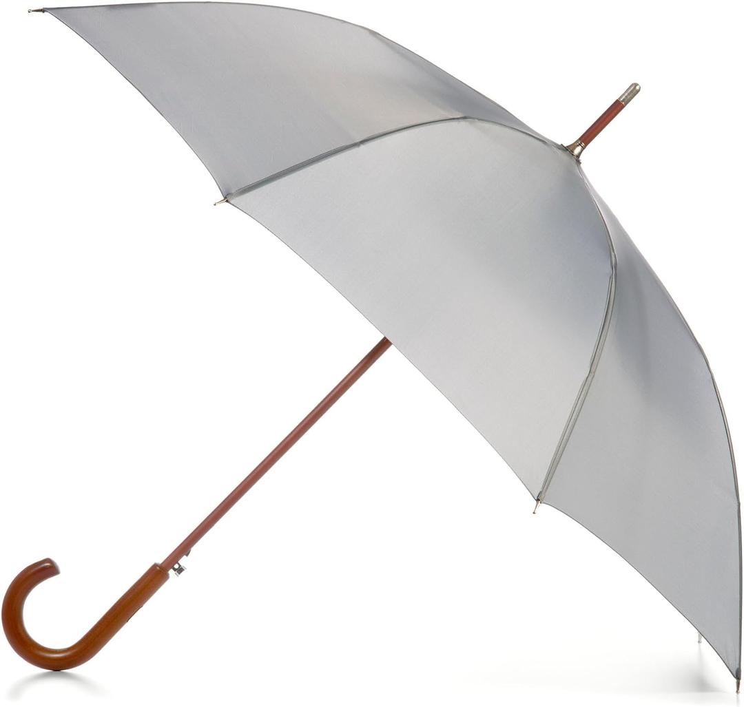 Totes Eco Auto Open Umbrella Classic Wooden J Stick Handle with Easy Grip - Windproof, Rainproof and Durable Canopy Design  Versatile Travel, Perfect for Rainy Days (Grey)