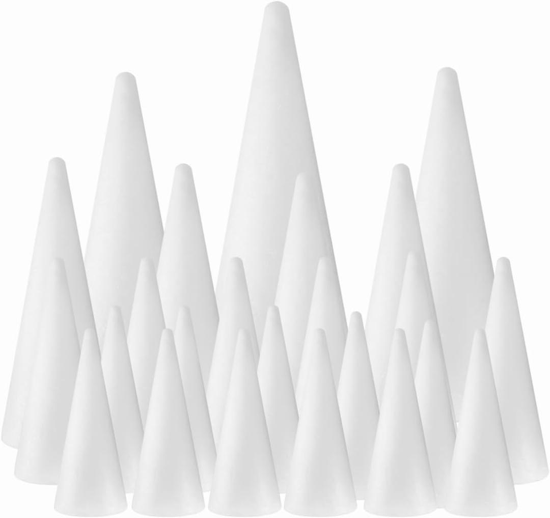 FFchuanhe 24-Pack Craft Foam Cones, Foam Tree Cones, Assorted Sizes White Polystyrene Cones Shaped Foam (4.6.8.10.12in), for Arts and Crafts, Christmas Tree, Wedding, Birthday, DIY Home Craft Project