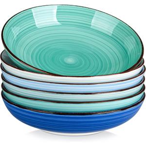 vancasso Bonita Pasta Bowls Set of 6, 50oz Large Salad Bowls for Kitchen, Stoneware Serving Bowls Dishwasher & Microwave Safe, Blue Bowl Set (Cool Color)