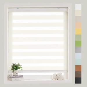Foiresoft Standard Custom Zebra Horizontal Blind  Day and Night Dual Layer Sheer 13colors Light Filtering Window Roller Shades, 20 to 84 inch Wide (02.ivory-readymade)