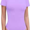 SHEIUGU Women's Crew Neck Short Sleeve Slim Fit T Shirts tops Basic Bodysuit Leotard Clothing M