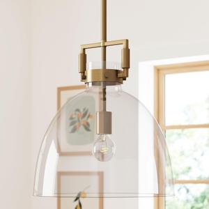 Nathan James Leigh Pendant Lighting, Hanging Ceiling Light with Oversized Glass Shade and Adjustable Cord, for Kitchen Island or Entryway, Vintage Brass/Clear, Set of 2