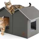 Bedsure Weatherproof Outdoor Cat House-Extra Wide Insulated Feral Cat Shelter with Raised Base in Winter, Waterproof Outside Pet Hideout for Stray Kitty, 22.5x12.5x13.25inches, Grey, Unheated