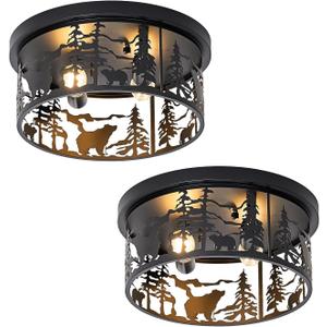 Rustic Flush Mount Ceiling Light Farmhouse Round Ceiling Light 2Pack, Round