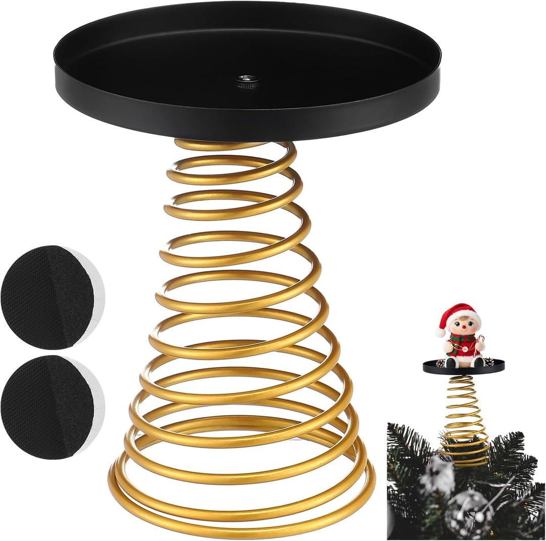 Jetec Christmas Tree Topper Holder Planar Holiday Universal Tree Topper Stabilizer with 10 Self Adhesive and Loop Fasteners for Christmas Halloween Seasonal Treetop Ornaments Fixing
