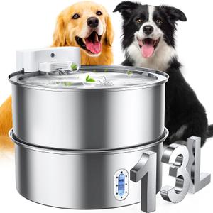 Dog Water Fountain for Large Dog, 7-13L/1.8-3.4Gal Stainless Steel Pet Water Fountain, Automatic Filtered Dog Water Bowl Dispenser with Filter, Quiet Pump, BPA Free, for Cats & Dogs Muti-pet Home