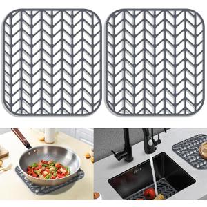 Sink Protectors for Kitchen Sink 12" & 13" 16" 18" 19" 24" 26" 28" 29", Silicone Kitchen Sink mats Protector for Bottom of Farmhouse Sink(12.25"X11.5"Gray 2PCS)