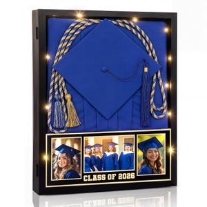 Seenelling 17 x 21 Large Graduation Shadow Box Frame for Cap Gown Class of 2026 Picture Frame Graduation Shadow Box Grad Display Cases with LED Lights Grad Gift for Diploma Stole Cords Memory Keepsake