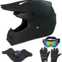 LASFRE Dirt Bike Helmets Black Fullface DOT Motorcycle E Bike ATV Helmet, Motocross Off-Road Street Helmet with Goggles Gloves Mask, Size: L (58-59 cm)
