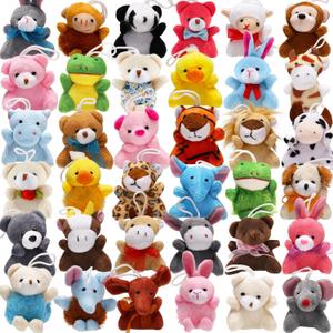 38 Pack Mini Stuffed Animals Party Favors for Kid, Small Plush Stuffed Animal Toy in Bulk for Claw Machine, Carnival Prizes, Plush Keychain Decorations, Valentines Classroom Gift, Animal Stuff Reward